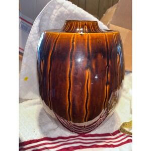 Vintage Brown Ceramic Vase with Vertical Ribbed Texture